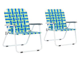 2pcs Steel Tube PP Webbing Bearing 120kg Folding Beach Chair Blue Strip 79845666