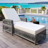 GO Outdoor Long Reclining Chaise, Wicker Lounge with Armrests, Patio Adjustable Recliner with Soft N704P248779A