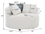 Malna Plush Wide Wale Corduroy Upholstered Barrel Accent Chair with Wheels, Off-white T2574P221268