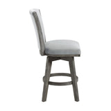 ZNTS Gray Finish Set of 2 Counter Height Chairs Swivel Seat Tufted Fabric Upholstered Solid Wood Dining B011P220997