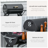 30" Portable Barrel Charcoal BBQ Grill, Steel Outdoor Barbecue Smoker with Storage Shelf, Wheels for 35203381