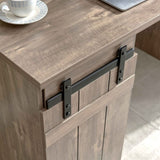 Home Office Desk Hazelnut One Cabinet Three Shelves Faux Barn Door on Metal Euro Hinges Modesty B107P218344