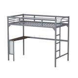 ZNTS Twin Metal loft Bed with Desk, Ladder and Guardrails, bookdesk under bed, Silver W1676105930