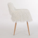 ZNTS WHITE Faux Fur Upholstered Make up chair Side Dining Chair with Metal Leg W2069P174778