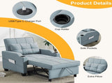 3-in-1 Convertible Sleeper Chair, Pull Out Sofa Bed with 3-Level Adjustable Backrest, USB & Type-C 50543043