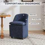 058-Set of 2 Chenille Fabric Dining Chairs With Universal Wheels,Blue W527P242553