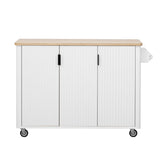 K&K 51" Fluted Kitchen Island with Drop Leaf, Farmhouse Accent Kitchen Island on Wheels with N707P221446W