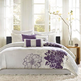 Printed Cotton Sateen Comforter Set Taupe Grey/Purple Queen B03596874
