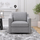 ZNTS 360 Degree Swivel Armchair Cotton linen skin-friendly fabric Ergonomic design Brass nail decorative W2113127543