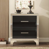 Elegant High Gloss Nightstand with Metal Handle,Mirrored Bedside Table with 2 Drawers for N733P205356B