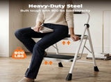 Step ladder, 2-Step Ladder Stool, 800lbs Capacity, Anti-Slip Treads & Handles, Foldable , Grey/Black 96342554