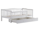 Painted Wooden Children's Bed with Vertical-Slat Railings and 2 Storage Drawers Pine Wood Bedside 20163269