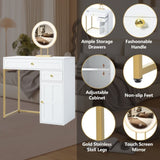 31.5'' Makeup Vanity Desk with Lighted Mirror, Luxury Dressing Table with 2 Drawers and 1 Cabinet, 3 N704P210486K