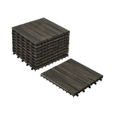 10 PCS Interlocking Deck Tiles Striped Pattern, 12" x 12" Dark Brown Square Acacia Hardwood Outdoor 62340831
