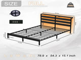 Full Size Metal Platform Bed Frame with Wooden Headboard and Footboard with USB LINER, LED Lights, W311P416241