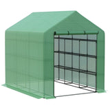 Walk-in Greenhouse for Outdoors with Roll-up Zipper Door, 18 Shelves, PE Cover, Small & Portable W2225142615
