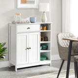 Double-Door Bathroom Cabinet with 2, Adjustable Panels, 1 Drawer and 3 Side Shelves, White 21280126