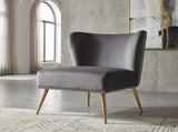 Printed Cloth Accent Chair, Armless Slipper Chair with Metal Legs, Modern Upholstered Side Chair for B2735P510457