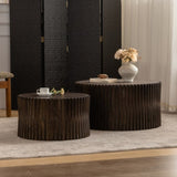 Vintage Fashion Style Cylindrical Nesting Coffee Table Set with Vertical Textured Embossed Design W757P195739