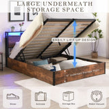 Lift-up Storage Frame, Full Size Frame with Bookcase Headboard & LED Lights, Wooden Platform W1916P184709
