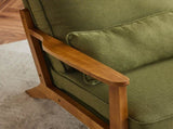 Mid-Century Oak Accent Chair - Linen-Cotton Forest Green Upholstered Single Lounge Chair, Indoor 45317043
