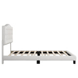 Upholstered Platform Bed with Saddle Curved Headboard and Diamond Tufted Details, King, Beige WF294420AAA