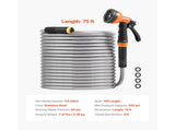 75 ft Metal Garden Hose, Durable Stainless Steel Water Hose with 10-Function Spray Nozzle, Flexible 93203159