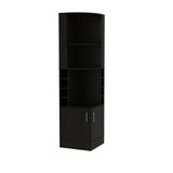 Syrah Corner Bar Cabinet, Eight Bottle Cubbies, Double Door, Two Open Shelves -Black B070P217879