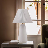 ZNTS Textured Ceramic Table Lamp with Fluted Fabric Shade B035P264542