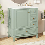 30" Bathroom Vanity with Sink, One Door with Shelf and Three Drawers, Soft Close Door, Light Green N759P225994G
