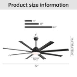 ZNTS 72 Inch Modern Large Design Ceiling Fans With Smart Remote Control 6 Wind Speed DC Motor Black for W934P262456