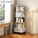 5 Tier Rotating Bookshelf, 360&deg Display Round Spinning Bookshelf with Wheels and Drawer, W3204P309488