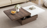 ZNTS U-Can Rotatable Top Coffee Table, Modern Square Coffee Table with Wood Grain N724P195145K