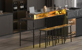 59 inch bar table, dining table, sofa table with power socket and LED light, 3 saddle stools, W2972P313231