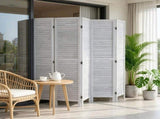 6-Panel Louvered Folding Privacy Screen, Portable Wooden Partition for Room Separation, Home, 00450088