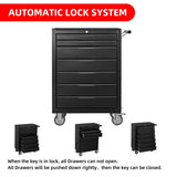 7-Drawering Tool Chest Cabinet, Large Capacity Metal Tool Box with Wheels and Cylinder Locking, W3037P242000