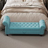64.5" Bed Bench for Bed Room Nails Tufted Chaise of Lounge with Storage Velvet Upholstery Lake Blue W1097P202880
