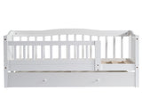 Painted Wooden Children's Bed with Vertical-Slat Railings and 2 Storage Drawers Pine Wood Bedside 20163269