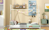 Metal Twin Size House Platform Bed with Triangle Structure, White WF307193AAK