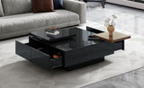 U-Can Movable Top Coffee Table, Modern Square Wood Coffee Table with High Gloss finish, 4 Hidden WF324734AAB
