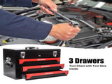 20'' Portable 3-Drawer Steel Toolbox, 4 Layers of Tools with Metal Latches, with Top Storage Tray W110255889