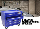 5 DRAWERS MULTIFUNCTIONAL TOOL CART WITH WHEELS-BLUE 43010145