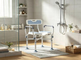 Light Blue Padded Bath Seat Height Adjustable Anti-slip Shower Chair with Arms and Back 49302723