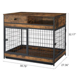 ZNTS Furniture Dog Cage Crate with Double Doors. Antique Brown,38.78'' W x 27.36'' D x 32.17'' H. W1903P151311