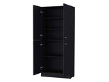 Black Pantry Cabinet with 4 Doors and 5 Hidden Shelves B062P193660