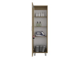 Vernon Slim Storage Cabinet with 4-Tier Shelf and Broom Hangers, Natural Oak B097P474304