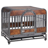 ZNTS 37in Heavy Duty Dog Crate, Furniture Style Dog Crate with Removable Trays and Wheels for High W1863125111