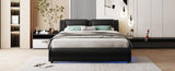 ZNTS Full Size Upholstered Faux Leather Platform Bed with LED Light Bed Frame with Slatted - Black 02525639