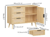 3 Drawer Dresser for Bedroom,Modern Rattan Wood Small Dresser Chest of Drawers Storage Cabinet 51837772