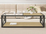 Modern coffee table for Bedroom & Living Room, Tempered Glass&Natural Wood MDF Top , Industrial W241P246907